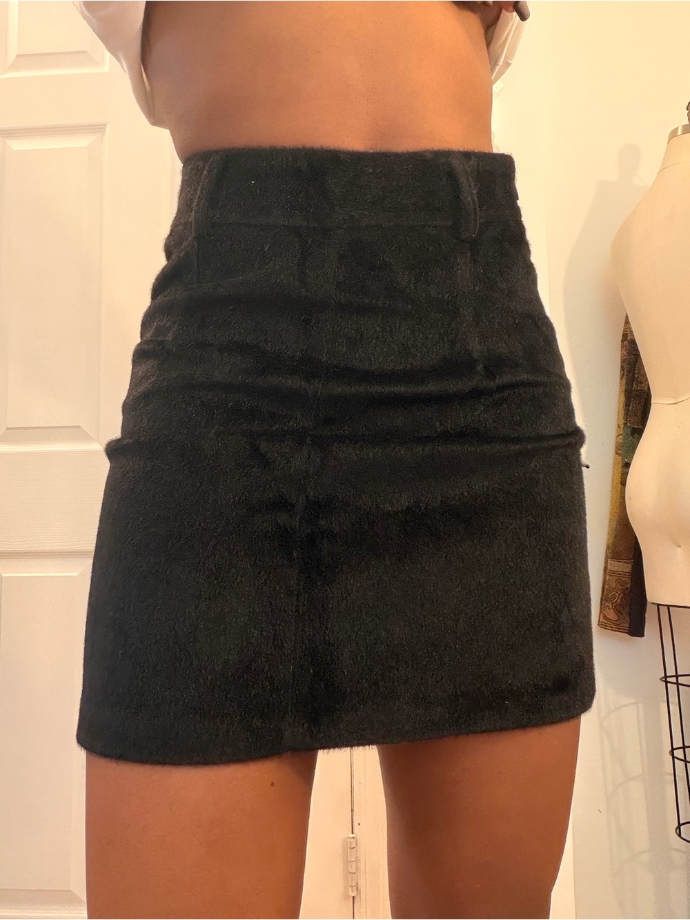 Vintage full faux calf fur structured mini skirt